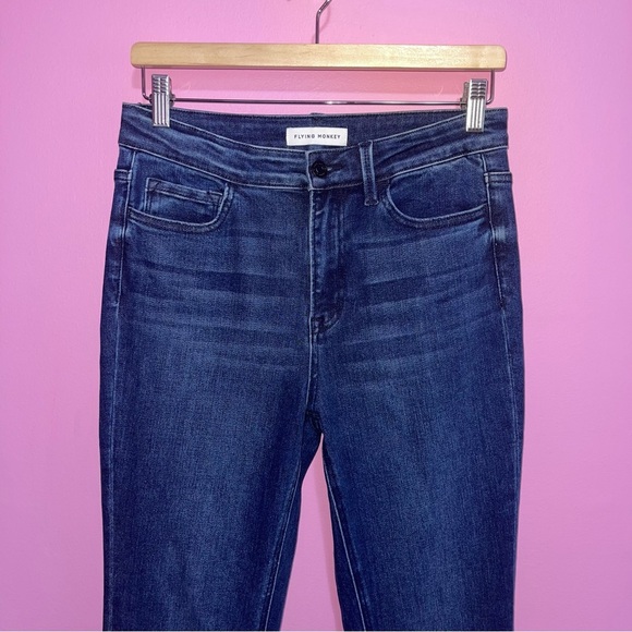 Flying Monkey Jeans Women's Size 28 Dark Blue Wash Straight Split Hem High Rise - Picture 4 of 13